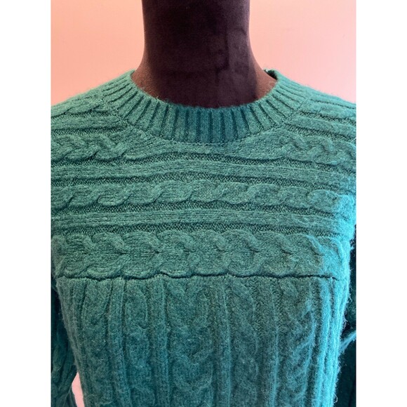 St John’s Bay Sweater Cable Fuzzy Knit  Size Large Dark Green Rounded Neck - Picture 2 of 8